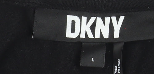 DKNY Womens Black Puff Sleeve Cotton Blend Blouse Size L