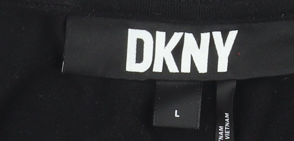 DKNY Womens Black Puff Sleeve Cotton Blend Blouse Size L