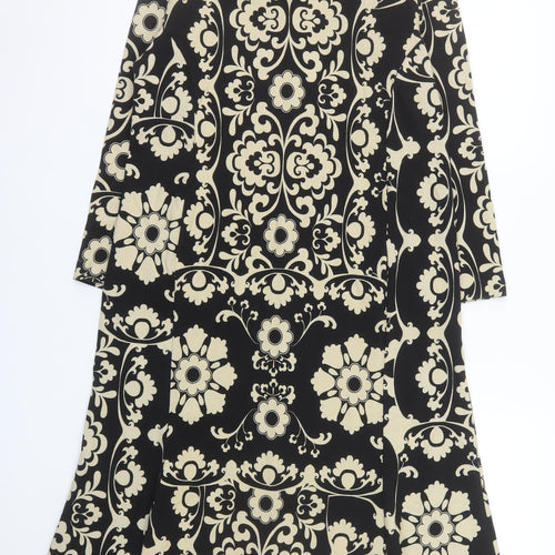 Pomodoro Women Black Beige Floral Shift Dress Size 14 Long Sleeve