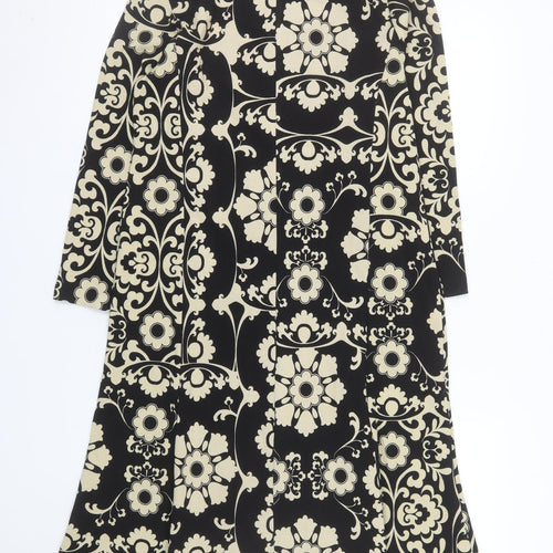 Pomodoro Women Black Beige Floral Shift Dress Size 14 Long Sleeve