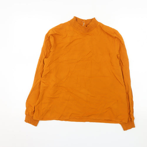 Vila Womens Orange Long Sleeve Smocked High Neck Tunic Blouse Size 10