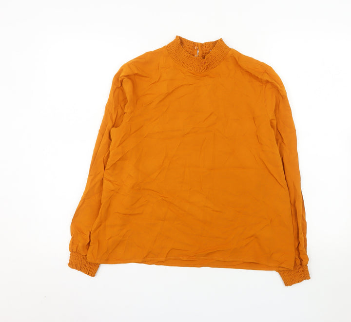Vila Womens Orange Long Sleeve Smocked High Neck Tunic Blouse Size 10