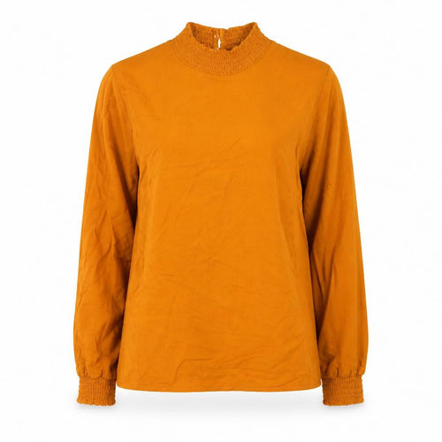 Vila Womens Orange Long Sleeve Smocked High Neck Tunic Blouse Size 10