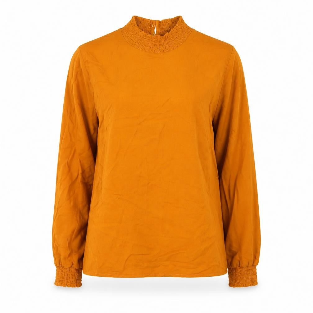 Vila Womens Orange Long Sleeve Smocked High Neck Tunic Blouse Size 10