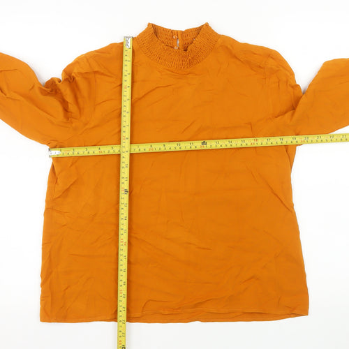 Vila Womens Orange Long Sleeve Smocked High Neck Tunic Blouse Size 10
