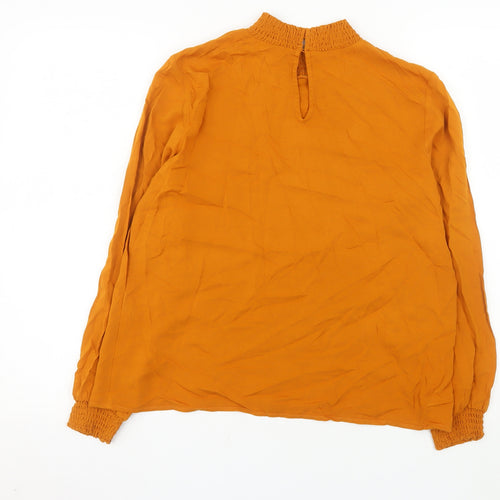 Vila Womens Orange Long Sleeve Smocked High Neck Tunic Blouse Size 10