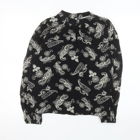 Marks and Spencer Women's Black Paisley Long Sleeve Viscose Blouse Size 8
