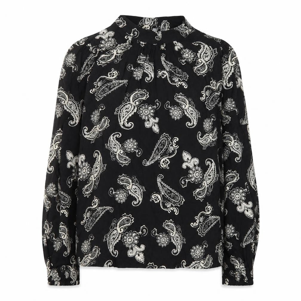 Marks and Spencer Women's Black Paisley Long Sleeve Viscose Blouse Size 8