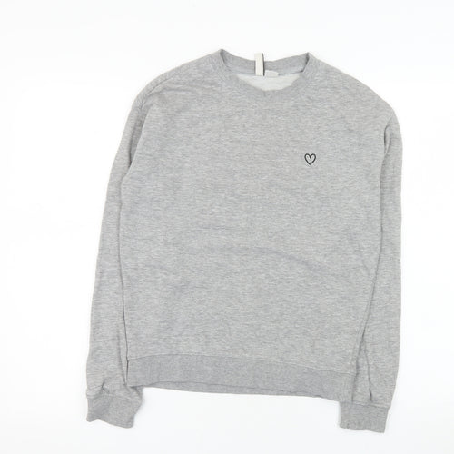 H&M Women Grey XS Pullover Sweatshirt Basic Crew Neck