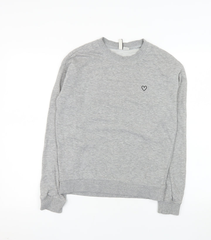 H&M Women Grey XS Pullover Sweatshirt Basic Crew Neck