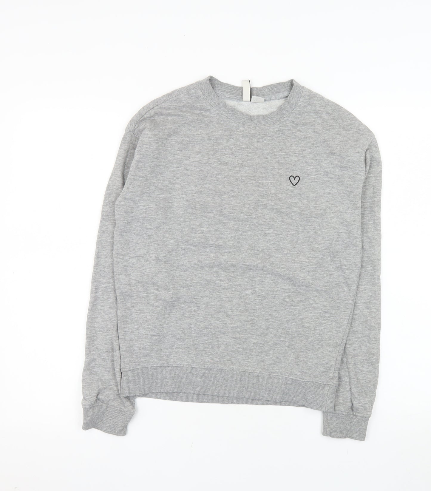 H&M Women Grey XS Pullover Sweatshirt Basic Crew Neck