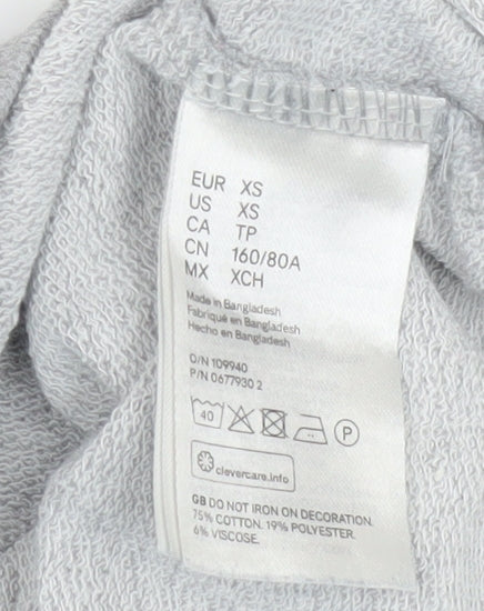 H&M Women Grey XS Pullover Sweatshirt Basic Crew Neck