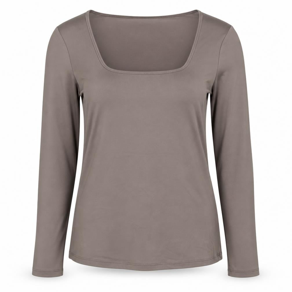Front view of Dunnes Women Brown XL Basic Long Sleeve Square Neck Top