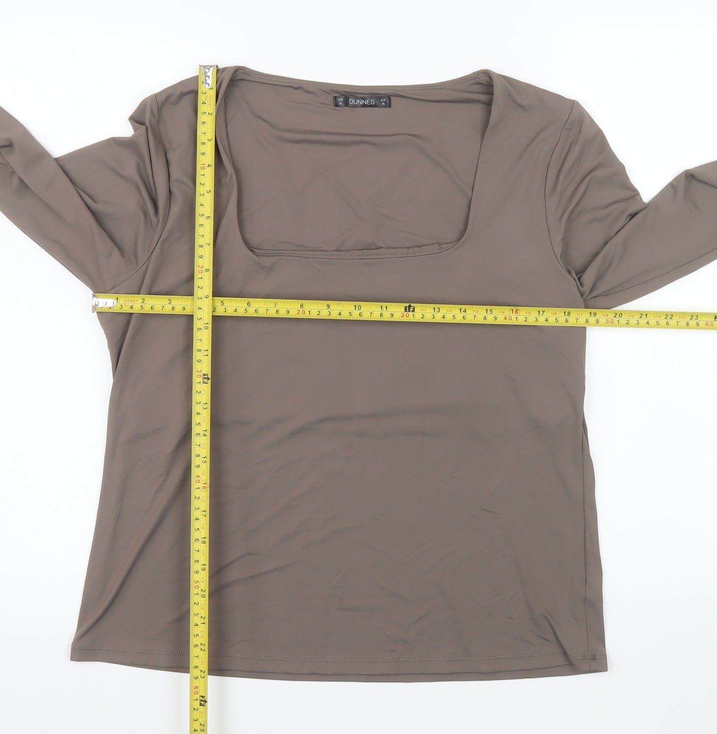 Dunnes Women Brown XL Basic Long Sleeve Square Neck Top