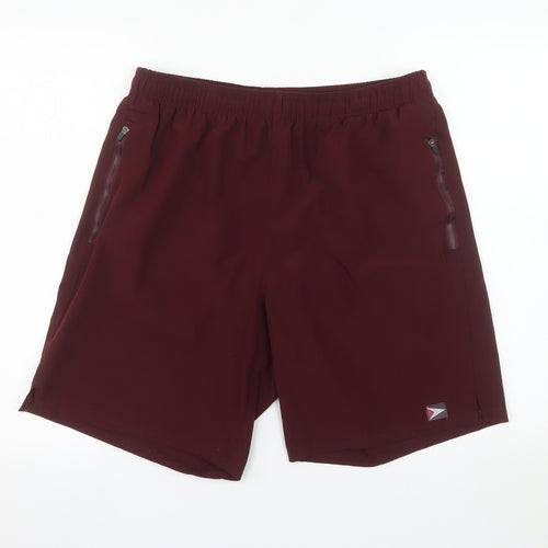 L'EROÁ Men’s Burgundy Athletic Shorts Size L Polyester Blend