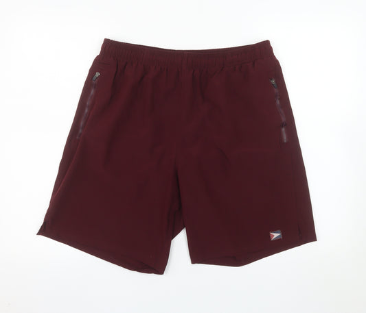 L'EROÁ Men’s Burgundy Athletic Shorts Size L Polyester Blend