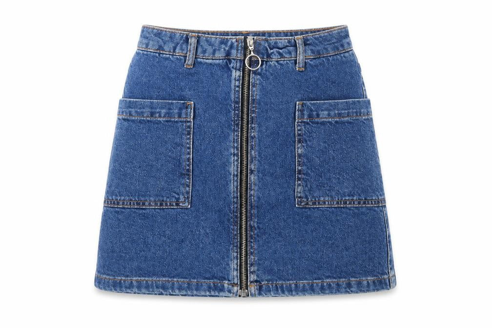 Topshop Women Blue Denim A-Line Zip Front Mini Skirt Size 6