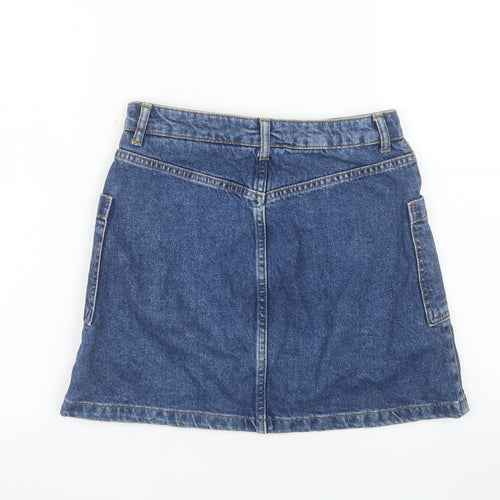Topshop Women Blue Denim A-Line Zip Front Mini Skirt Size 6