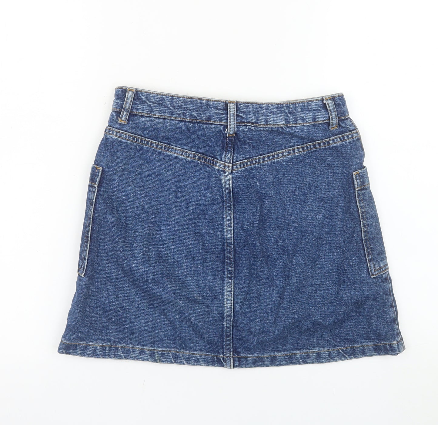 Topshop Women Blue Denim A-Line Zip Front Mini Skirt Size 6