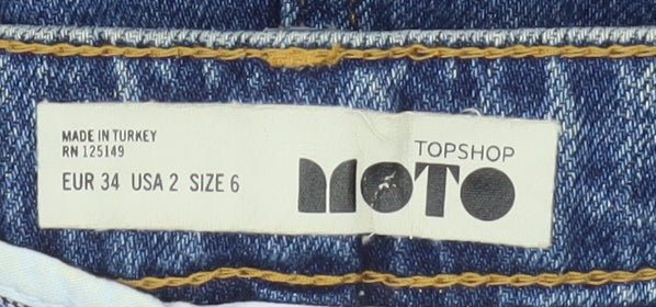 Topshop Women Blue Denim A-Line Zip Front Mini Skirt Size 6