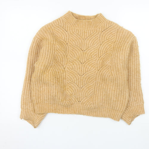 MNG Women Beige Chunky Knit Mock Neck Wool Blend Jumper M
