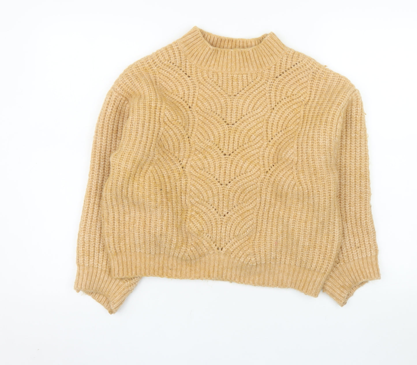 MNG Women Beige Chunky Knit Mock Neck Wool Blend Jumper M