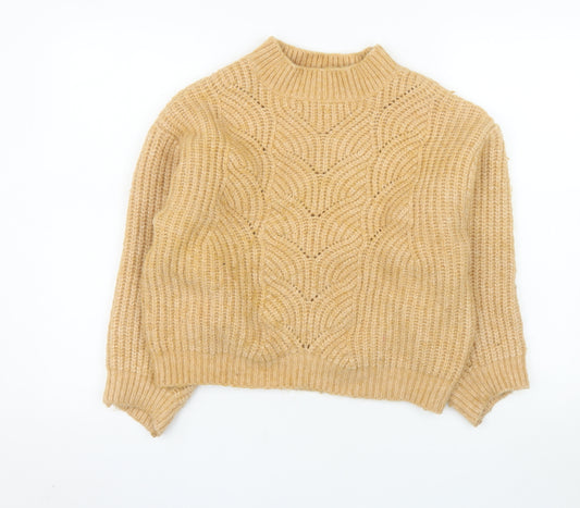 MNG Women Beige Chunky Knit Mock Neck Wool Blend Jumper M