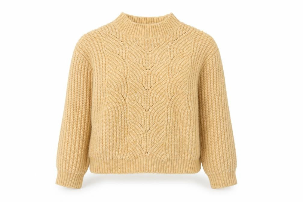 MNG Women Beige Chunky Knit Mock Neck Wool Blend Jumper M