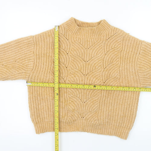 MNG Women Beige Chunky Knit Mock Neck Wool Blend Jumper M