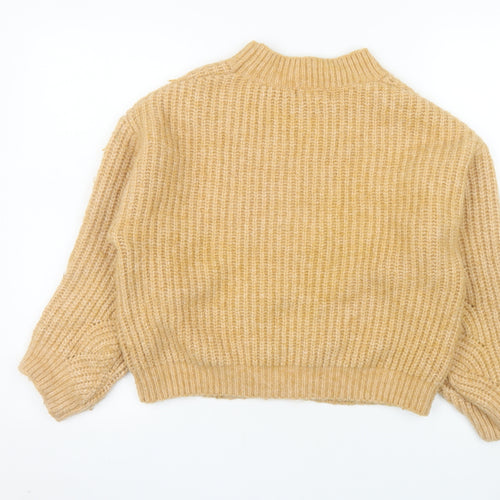 MNG Women Beige Chunky Knit Mock Neck Wool Blend Jumper M