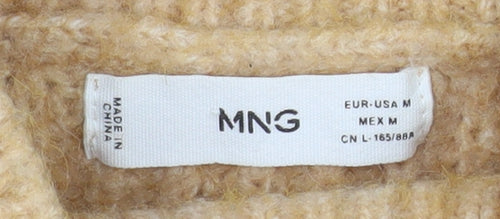MNG Women Beige Chunky Knit Mock Neck Wool Blend Jumper M