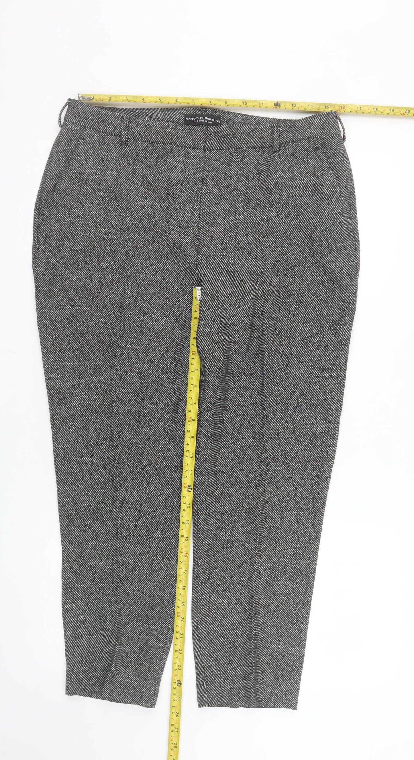 Dorothy Perkins Women Grey Herringbone Slim Tapered Trousers Size 12
