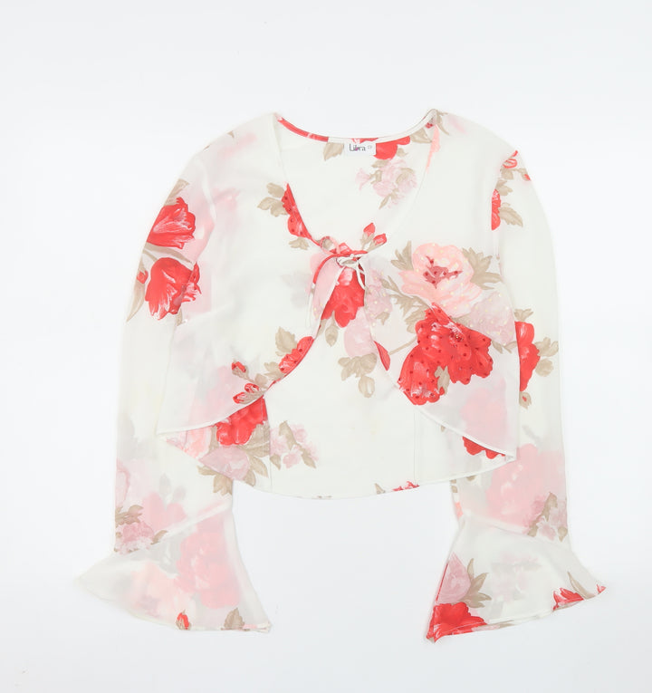 Libra Womens Multicoloured Floral Chiffon Wrap Blouse Size 10