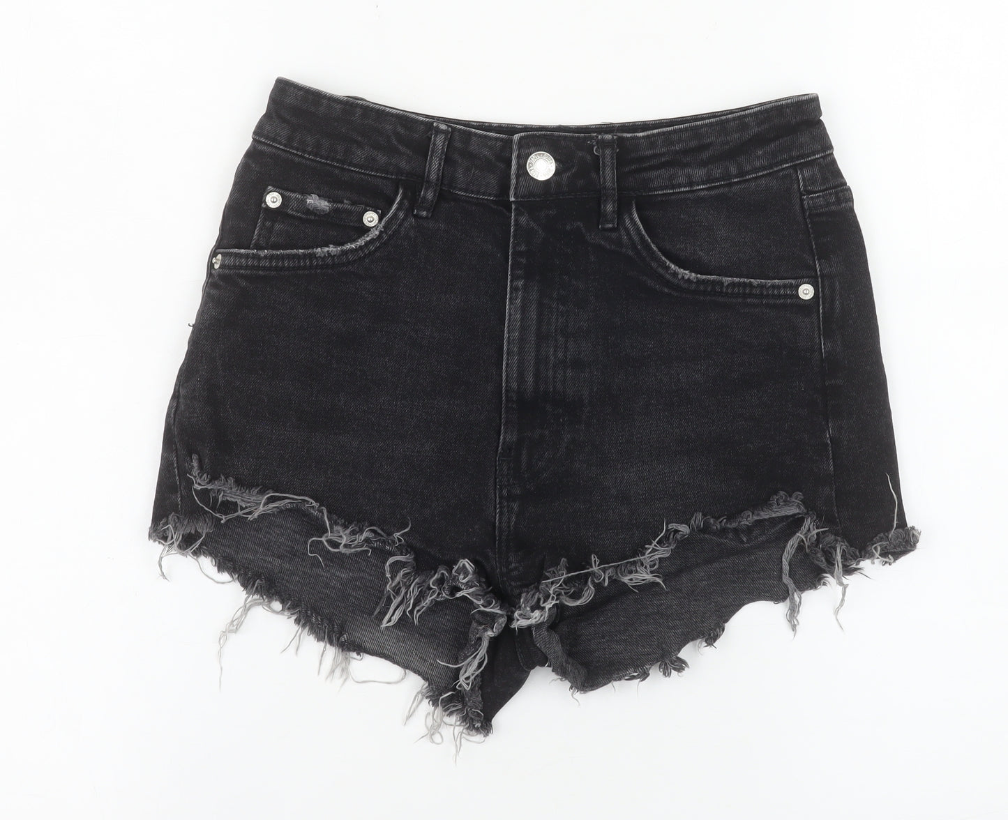 Zara Women’s Black High Rise Cut-Off Denim Shorts Size 8
