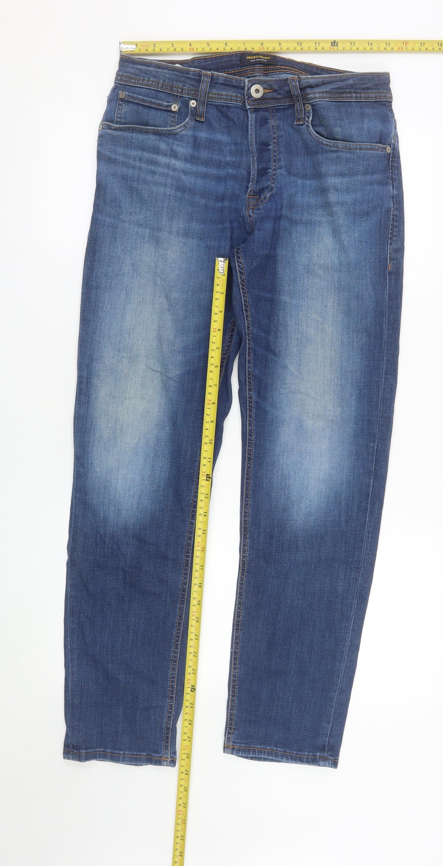 Jack & Jones Men's Blue Regular Fit Stretch Denim Jeans 32W 30L Straight