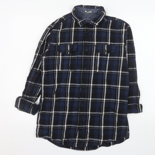 Jack & Jones Men's Blue Plaid Long Sleeve Cotton Shirt Size L
