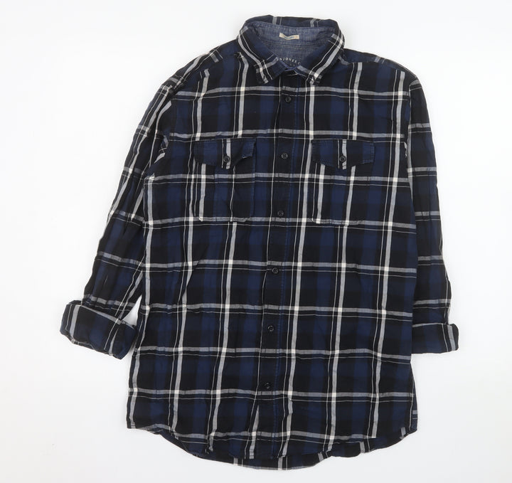 Jack & Jones Men's Blue Plaid Long Sleeve Cotton Shirt Size L