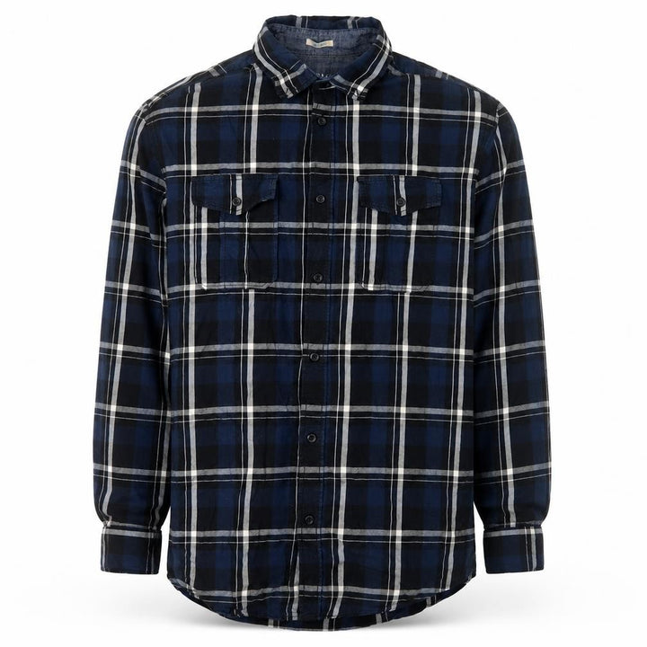 Jack & Jones Men's Blue Plaid Long Sleeve Cotton Shirt Size L