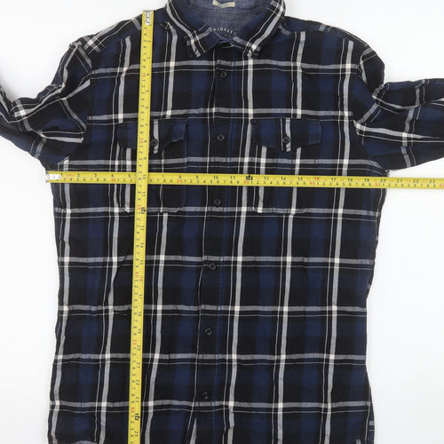 Jack & Jones Men's Blue Plaid Long Sleeve Cotton Shirt Size L