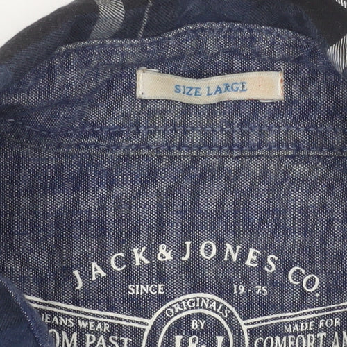 Jack & Jones Men's Blue Plaid Long Sleeve Cotton Shirt Size L