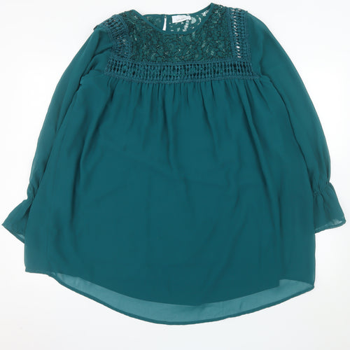 Yours Clothing Women's Green Lace Trim Long Sleeve Tunic Blouse Size 14