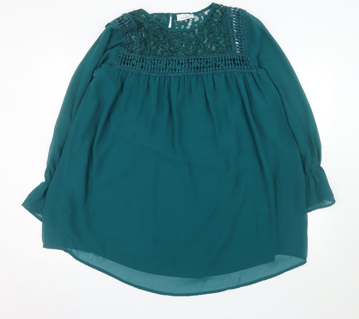 Yours Clothing Women's Green Lace Trim Long Sleeve Tunic Blouse Size 14