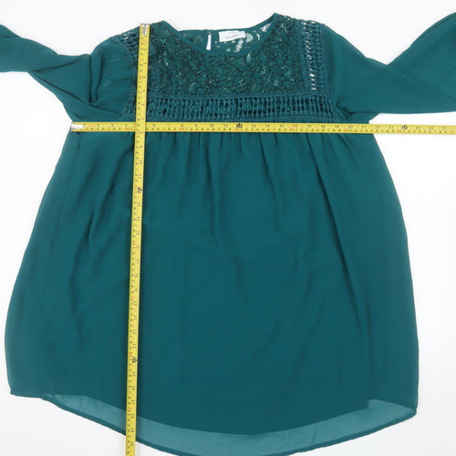 Yours Clothing Women's Green Lace Trim Long Sleeve Tunic Blouse Size 14