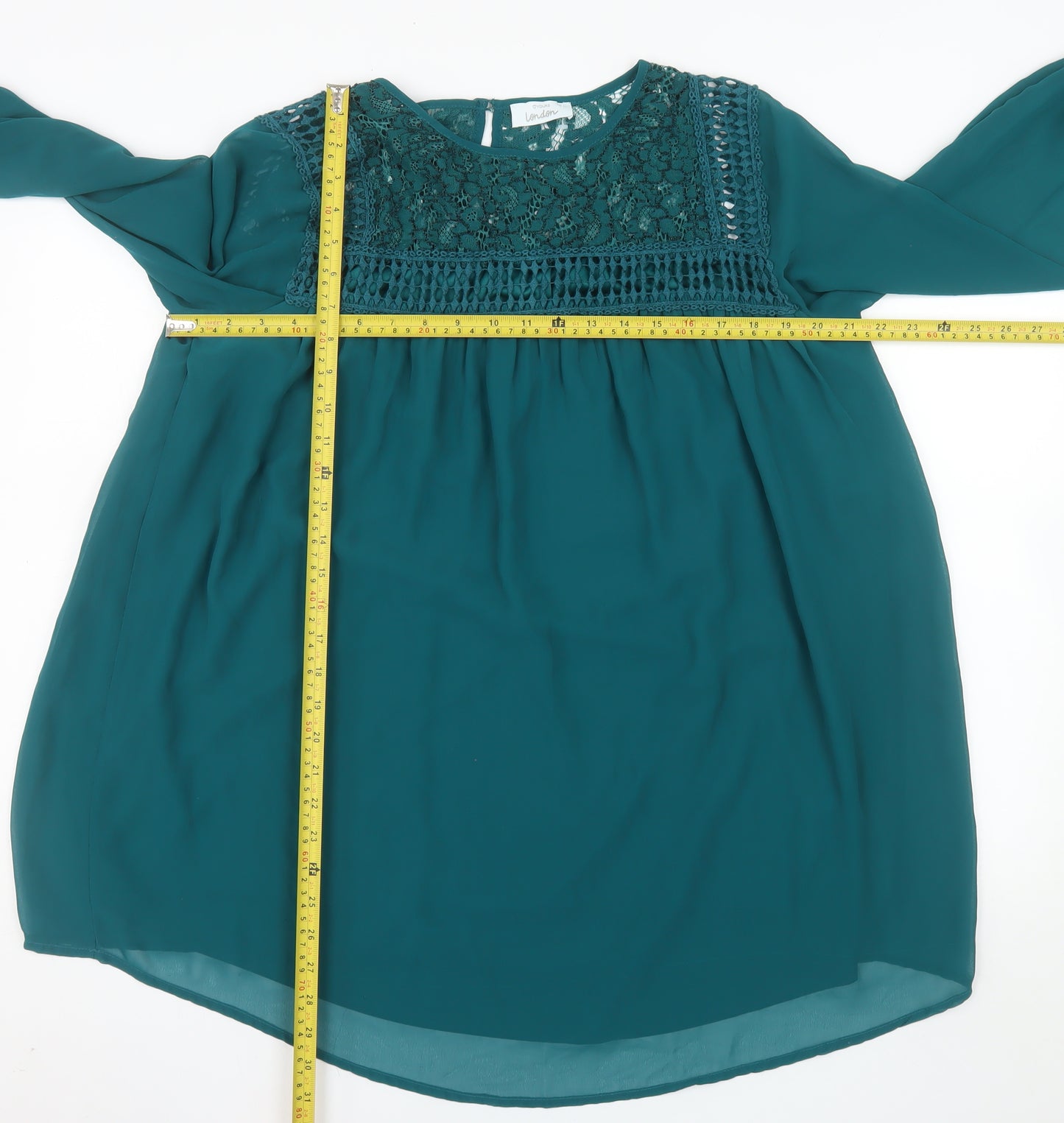 Yours Clothing Women's Green Lace Trim Long Sleeve Tunic Blouse Size 14