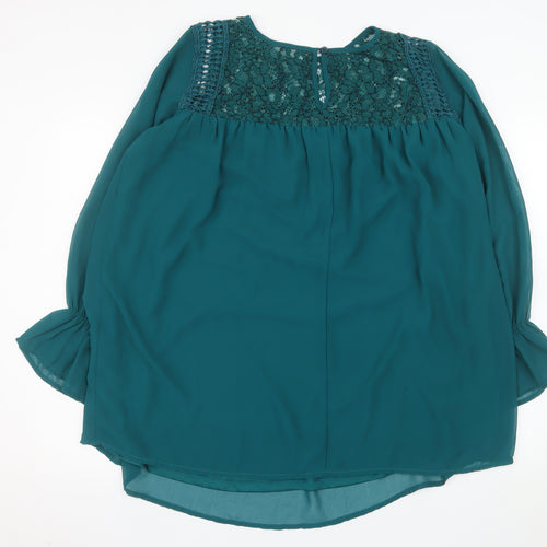 Yours Clothing Women's Green Lace Trim Long Sleeve Tunic Blouse Size 14