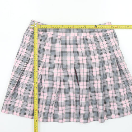 New Look Women's Pink Plaid Pleated Short Skirt Size 14