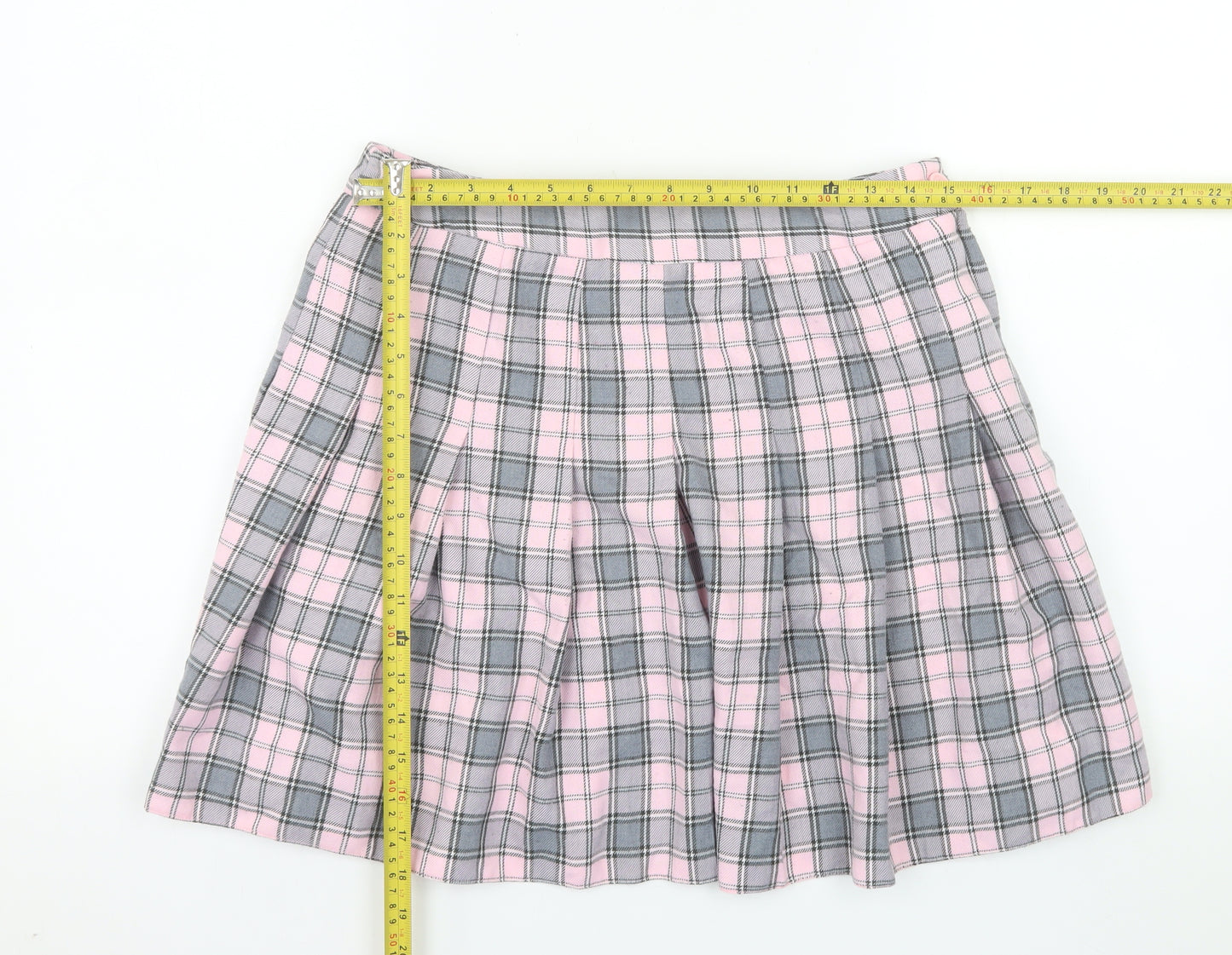 New Look Women's Pink Plaid Pleated Short Skirt Size 14