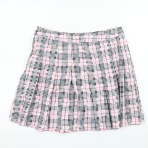 New Look Women's Pink Plaid Pleated Short Skirt Size 14