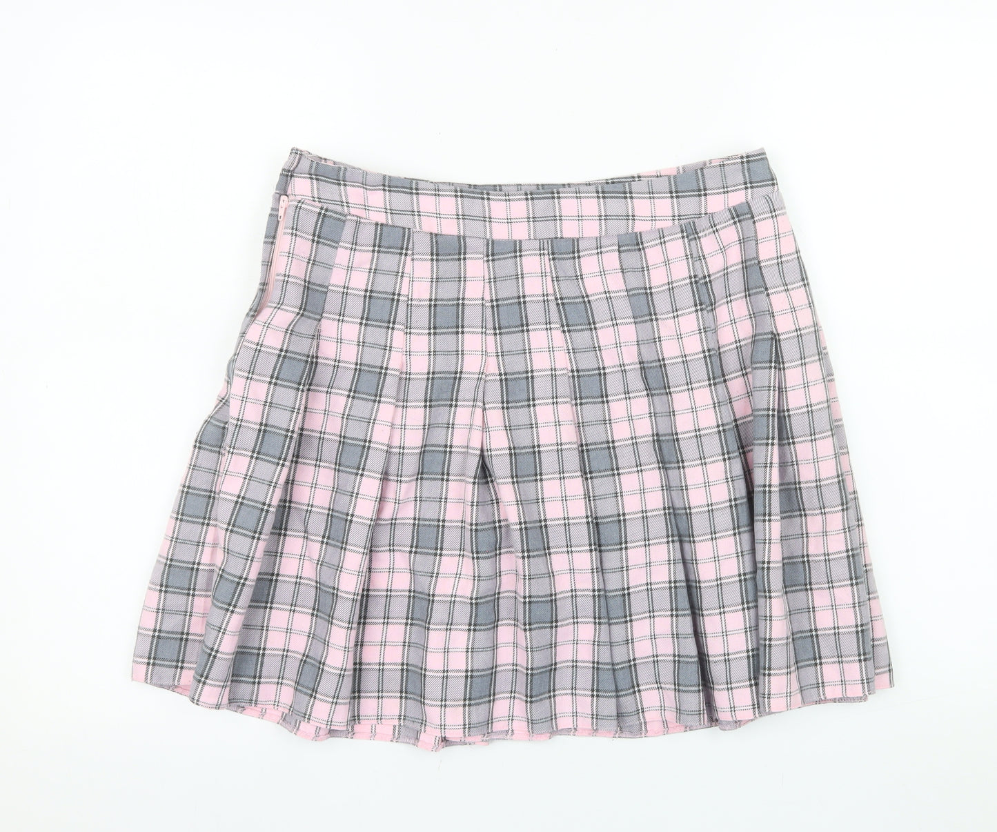 New Look Women's Pink Plaid Pleated Short Skirt Size 14