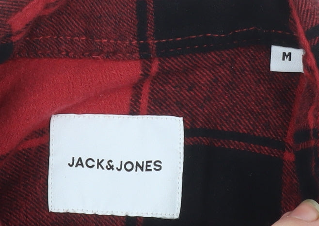 Jack & Jones Men's Red Black Check Flannel Long Sleeve Button-Up Shirt M